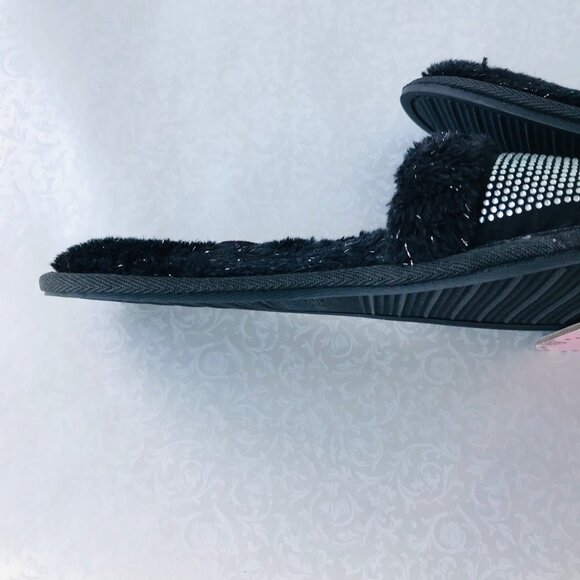 Juicy Couture JC GRAVITY 2 Faux Fur Slippers Black / Silver Size : L - Picture 3 of 5